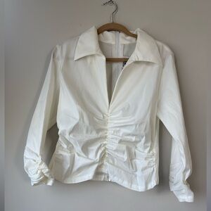 Tadashi Shoji for Neiman Marcus Stretch Taffeta  Blouse in White - Size 16